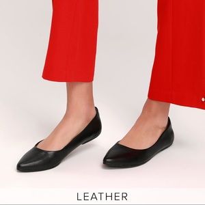 Black Pointed Leather Flats